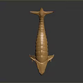 Golden Whale Sculpture With Metallic Scaled Texture And Reflective Surface On Dark Background