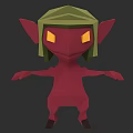 Low Poly Game Movie Character With Red Body Green Hat Pointed Ears And Yellow Eyes