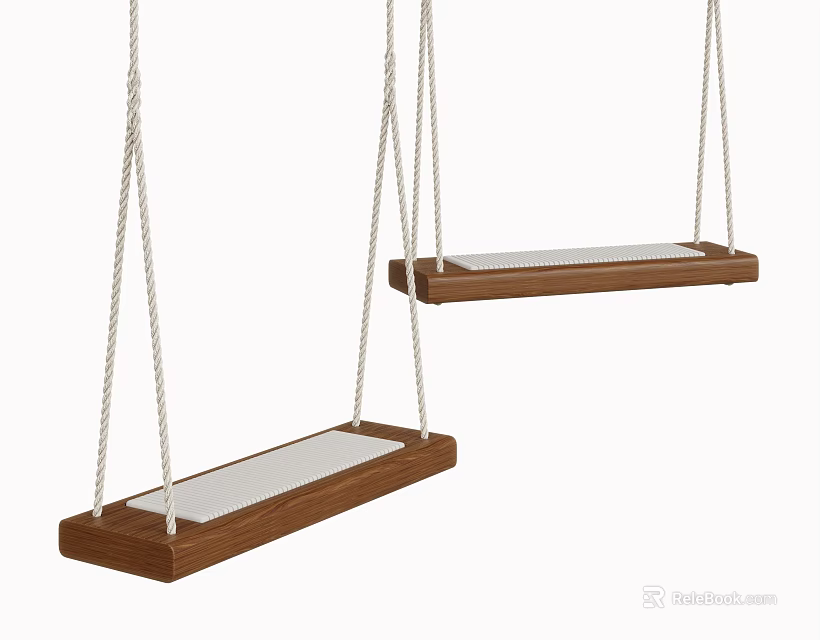 Two Wooden Hanging Swing Seats With Ropes As Fun Outdoor Playground Equipment 3d model 
