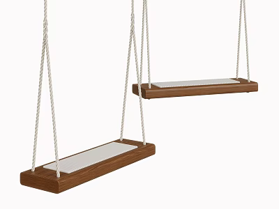 Two Wooden Hanging Swing Seats With Ropes As Fun Outdoor Playground Equipment 3d model