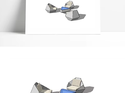 Modern Casual Sofa Set With Gray Upholstery And Blue Accent Pillows For Living Room 3d model