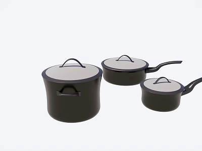 Black Cookware Set With Lids And Handles For Kitchen Cooking 3d model