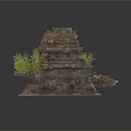 Ancient Multi tiered Stone Pyramid Structure Surrounded By Small Trees On White Background 3d model
