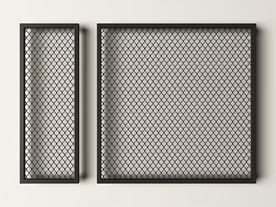 Two Black Frame Metal Mesh Fences With Diamond Pattern On Light Background 3d model