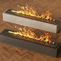 Modern Linear Fireplaces With Burning Flames On Herringbone Pattern Wooden Floor 3d model