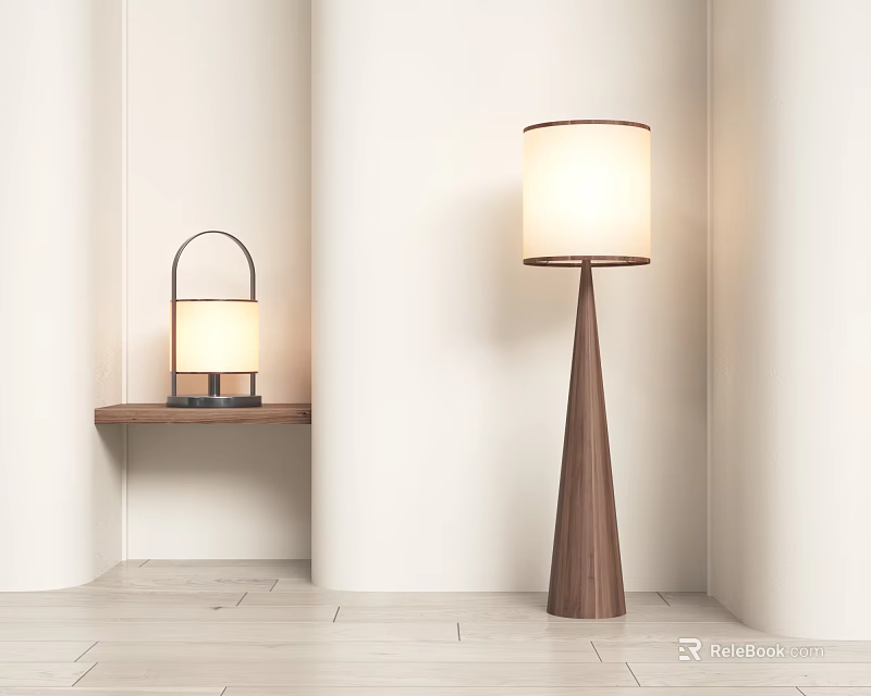 Minimalist Modern Lamp Combination With Wooden Floor Lamp And Metal Table Lamp For Interior Space 3d model 