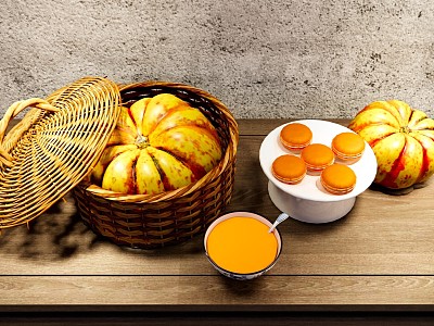 Food and Beverage Rattan Vegetable Basket Pumpkin Pie Pumpkin Porridge Chinese Dim Sum Vegetable Basket model