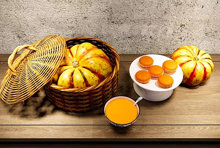 Food and Beverage Rattan Vegetable Basket Pumpkin Pie Pumpkin Porridge Chinese Dim Sum Vegetable Basket 3d model