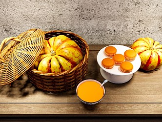 Food and Beverage Rattan Vegetable Basket Pumpkin Pie Pumpkin Porridge Chinese Dim Sum Vegetable Basket 3d model