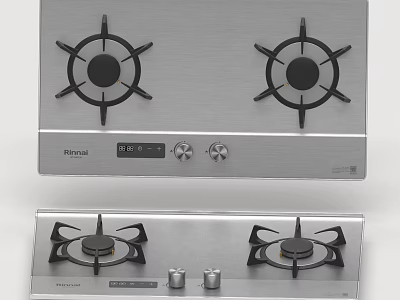 Modern Home Gas Stove With Two Burners Stainless Steel Surface And Control Knobs 3d model