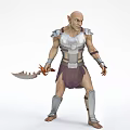 Detailed Fantasy Warrior Doll with Silver Armor Serrated Sword Purple Skirt and Leg Guards