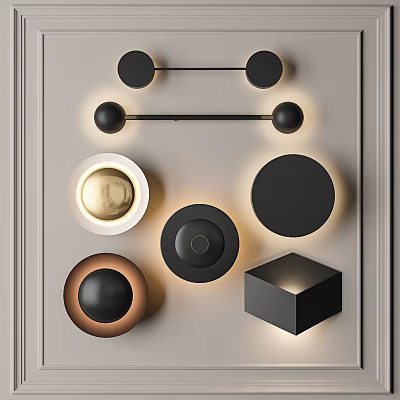 Modern Wall Lamps Featuring Various Circular Square Shapes And Illuminated Details 3d model