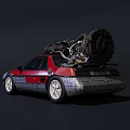 Stylish Red Sports Car With Powerful Engine Mounted On Roof Design