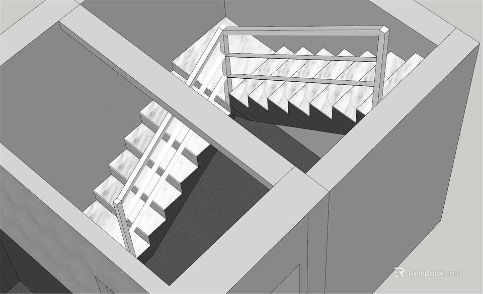 Modern Staircase Design with Railing and White Steps in Interior Sketch 3d model 