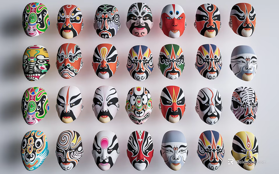 Colorful Traditional Peking Opera Masks as Artistic Wall Decor for Home Interiors 3d model 