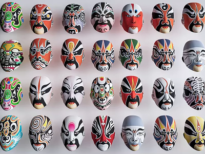Colorful Traditional Peking Opera Masks as Artistic Wall Decor for Home Interiors 3d model