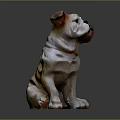 Bulldog Sculpture in Sitting Pose with White and Light Brown Color on Dark Background