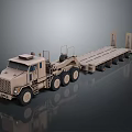 Beige Military Heavy Duty Tow Truck With Flatbed Trailer And Multiple Wheels