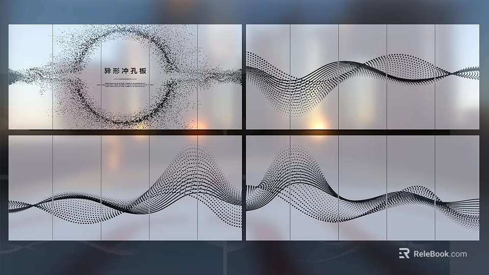 Modern Artistic Perforated Panel With Abstract Wave And Geometric Lines Design 3d model 
