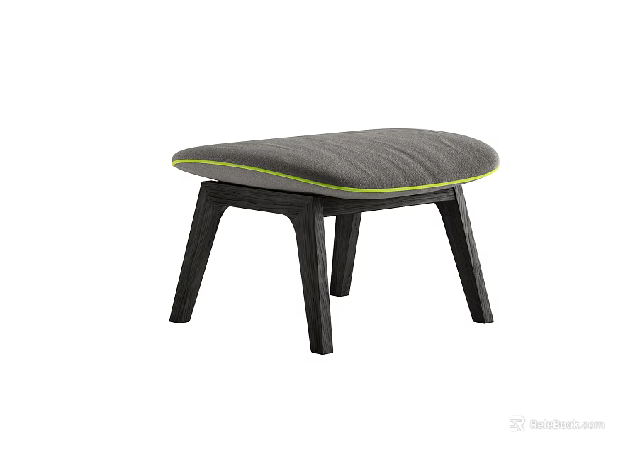 Modern Sofa Stool With Gray Cushion Yellow Trim And Black Legs 3d model 