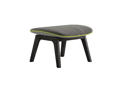 Modern Sofa Stool With Gray Cushion Yellow Trim And Black Legs 3d model