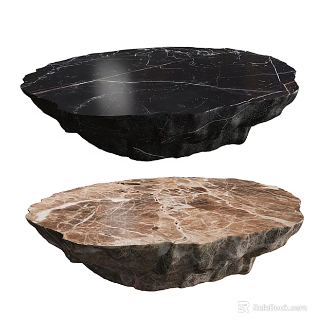Natural Stone Coffee Table With Irregular Shape And Black Brown Marble Texture 3d model 