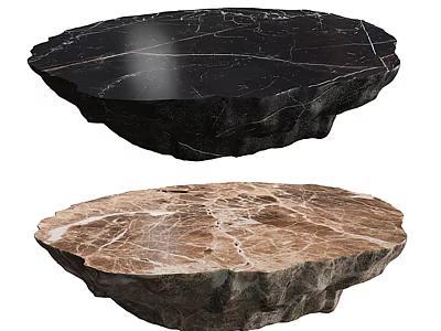 Natural Stone Coffee Table With Irregular Shape And Black Brown Marble Texture 3d model