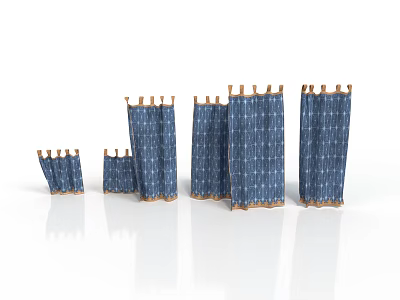 Different Sizes of Blue Solar Panels with Wooden Frames Displayed Together 3d model