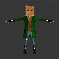 Cartoon Character With Orange Square Head Green Coat Blue Ripped Jeans Red Boots Black Gloves