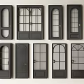 Black Finish Double Doors With Arched Glass Panels And Solid Wood Frames 3d model