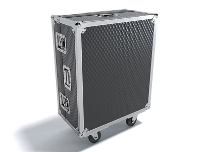 Cargo Case With Silver Trim Black Diamond Pattern Metal Latches And Wheels 3d model