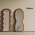 Poliform Wavy Wooden Frame Mirrors With Plant And Drawing Reflection