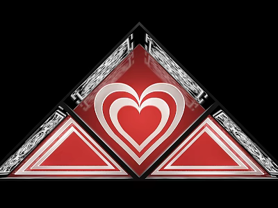 Check in Photo Spot with Red Heart White Outline Black Background Triangle Silver Decorative Lines 3d model