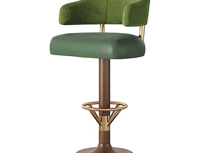 Green Velvet Bar Stool With Armrests And Modern Metal Wooden Base 3d model