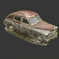 Rusty Old Vintage Car With Red And White Body On Grass Surface