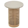 Modern Round Side Table With White Marble Top And Rattan Woven Base 3d model