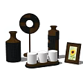 Decorative Ornament Set With Circular Plate Woven Vases White Cups Sunflower Frame And Tray