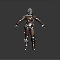 Futuristic Game Movie Character In Red Brown Armored Suit With Helmet And Gear
