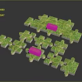 Green Puzzle Pieces With Grass And Orange Bricks On Dark Background