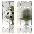 Modern Geometric Room Dividers With Glass Panels Metal Frames And Plant Reflections