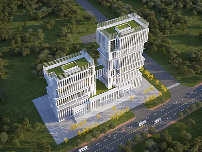 Aerial View Urban Planning With Modern High Rise Buildings Green Roofs And Landscaping 3d model
