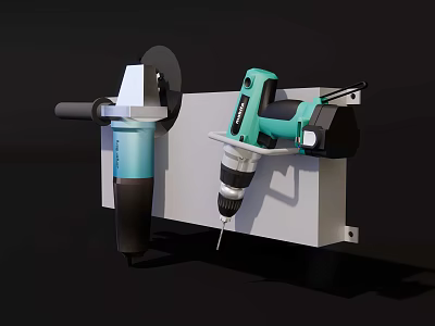 Hardware Tools Collection Featuring Drill Grinder And Wall Mounted Rack 3d model