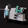 Hardware Tools Collection Featuring Drill Grinder And Wall Mounted Rack