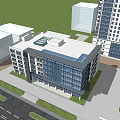 Modern Office Building Featuring Glass Facade And Multistory Design With Street View