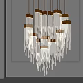 Modern Crystal Chandelier with Icicle Shaped Transparent Glass and Golden Metal Hanging Decor