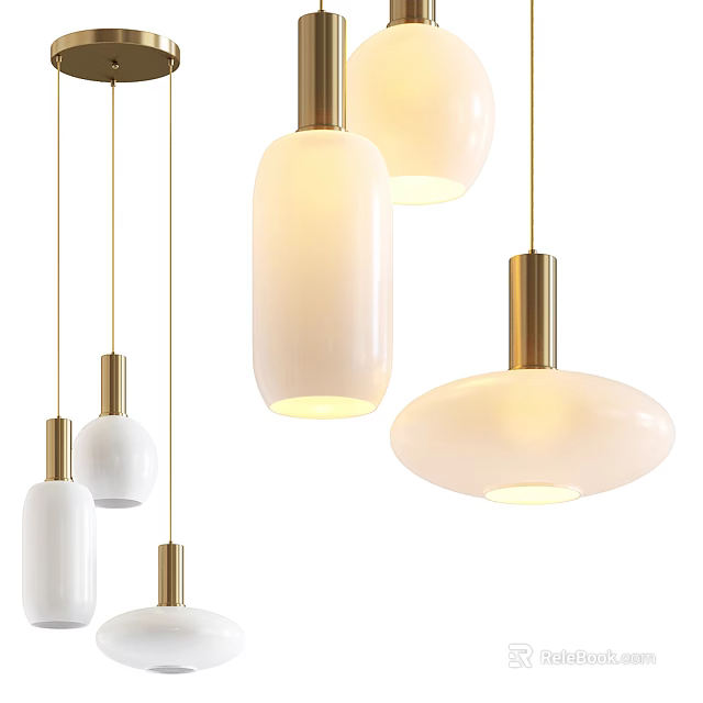 Modern Stylish Pendant Lights With White Shades And Gold Metal Design Details 3d model 