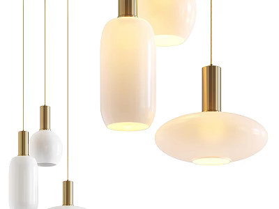 Modern Stylish Pendant Lights With White Shades And Gold Metal Design Details 3d model