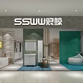 Modern Bathroom Showroom Interior Featuring Bathtub Toilet Washbasin Stone Walls And Cabinets