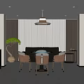 Hotel Mahjong Room Interior With Chinese Style Wooden Table Chairs Ceiling Lamp And Decorative Paintings