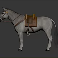 White Horse With Brown Saddle And Bridle Standing On Dark Surface 3d model